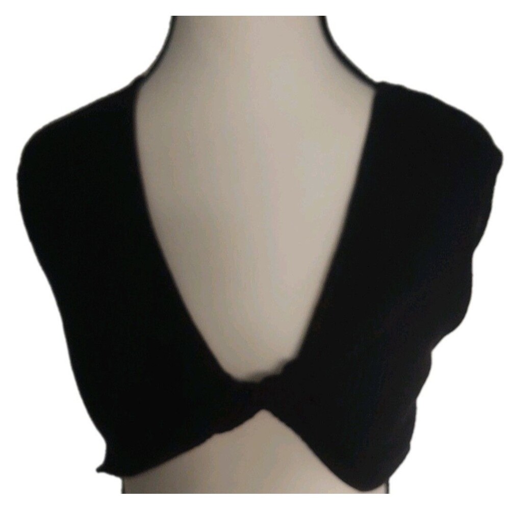 Wild Fable Black Knit Sleeveless Crop Top Size Small Tie Front V-Neck Stretch